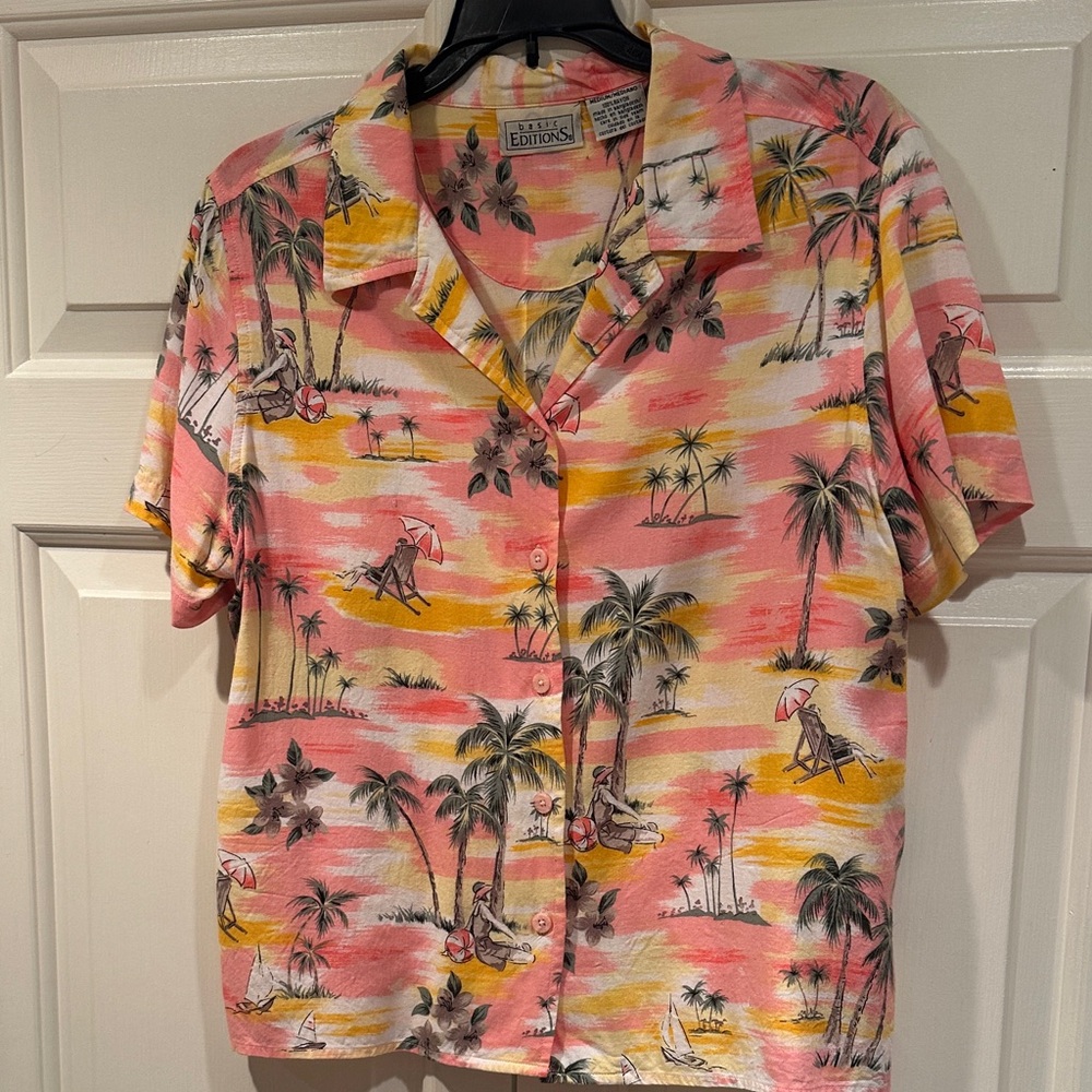 Tropical Pink & Yellow Hawaiian Button-Up Shirt